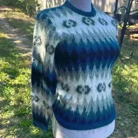 Vintage Pelham sweater. 100% Virgin Acrylic. Blue black cream gray - Picture 2 of 8